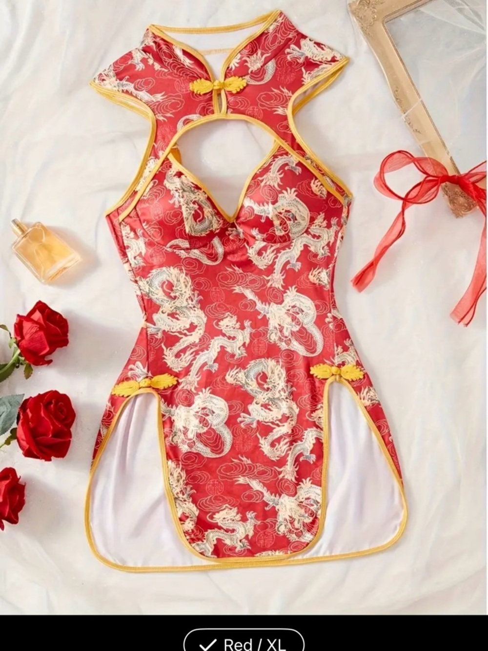 Asian-Inspired Red Dragon Cheongsam Teddy